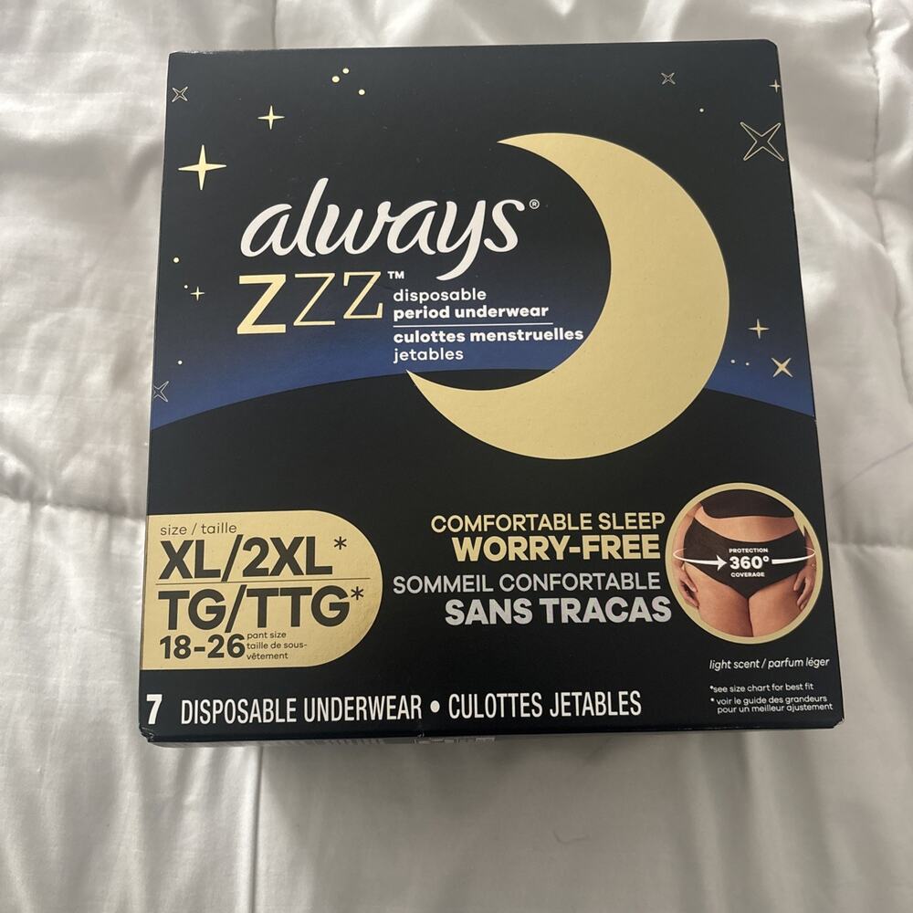 Always ZZZ Overnight Disposable Period Underwear XL/2XL (18-26 Pant Size) 7 Ct